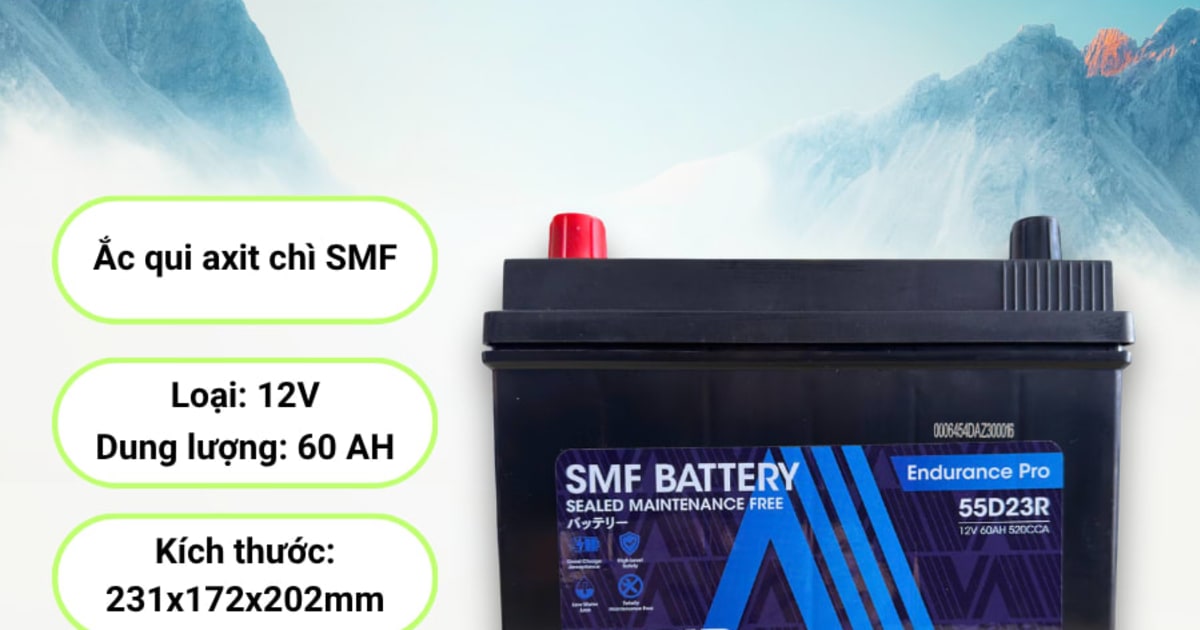 Ắc qui axit chì SMF - Automotive Battery, P/N: BTR4S-55D23R, loại 12V, dung lượng: 60AH, Kích thước: 231x172x202mm, Hiệu: AISIN, dùng để khởi động động cơ piston cho xe ô tô. Mới 100%