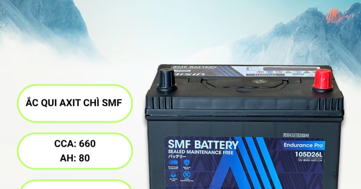 Ắc qui axit chì SMF - Automotive Battery, P/N: BTR4S-105D26L, Loại: 12V, dung lượng: 80AH, dòng khởi động nguội CCA: 660A, dùng để khởi động động cơ piston cho xe ô tô - Nhãn hiệu: AISIN. Hàng mới 100%