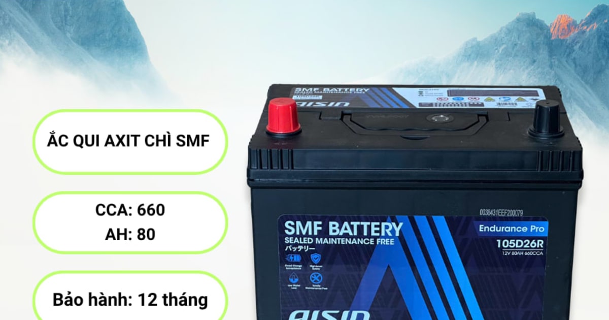 Ắc qui axit chì SMF - Automotive Battery, P/N: BTR4S-105D26R, Loại: 12V, dung lượng: 80AH, dòng khởi động nguội CCA: 660A, dùng để khởi động động cơ piston cho xe ô tô - Nhãn hiệu: AISIN. Hàng mới 100%