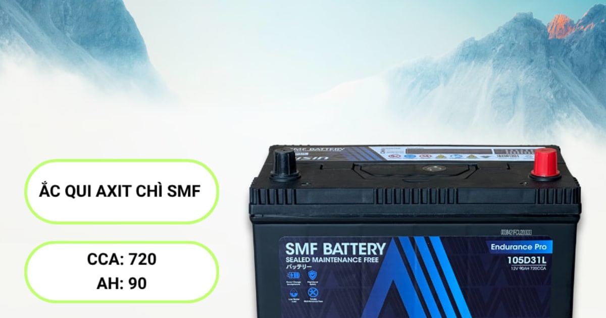 Ắc qui axit chì SMF - Automotive Battery, P/N: BTR4S-105D31L, Loại: 12V, dung lượng: 90AH, dòng khởi động nguội CCA: 720A, dùng để khởi động động cơ piston cho xe ô tô - Nhãn hiệu: AISIN. Hàng mới 100%
