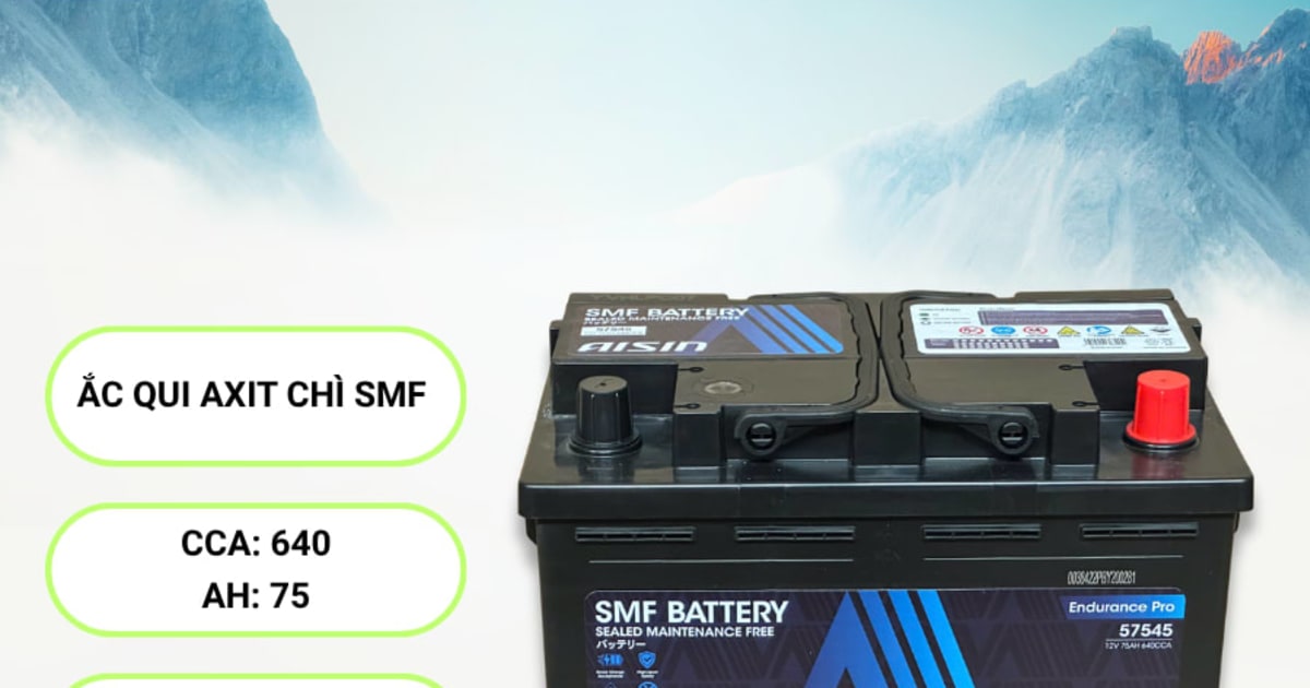 Ắc qui axit chì SMF - Automotive Battery, P/N: BTR4S-57545, Loại: 12V, dung lượng: 75AH, dòng khởi động nguội CCA: 640A, dùng để khởi động động cơ piston cho xe ô tô - Nhãn hiệu: AISIN. Hàng mới 100%