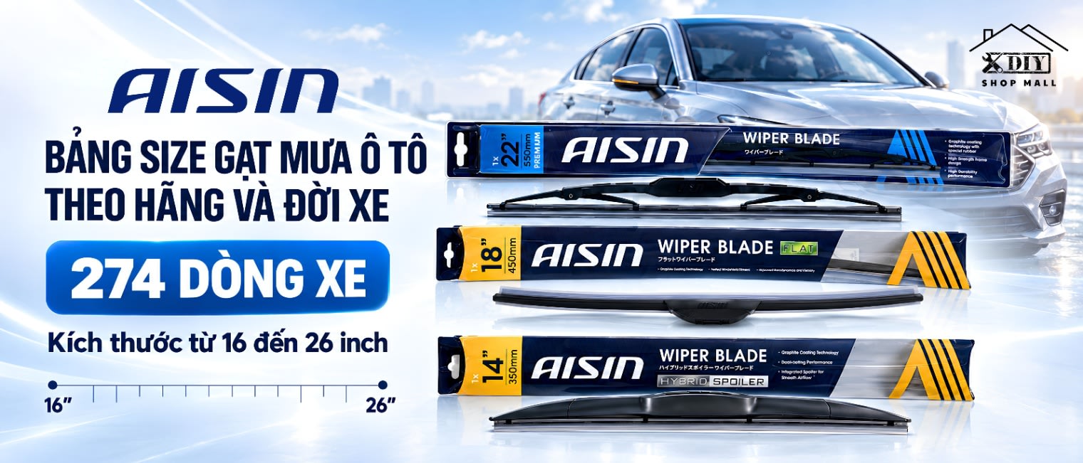Bảng size gạt mưa ô tô theo hãng và đời xe (274 dòng xe)