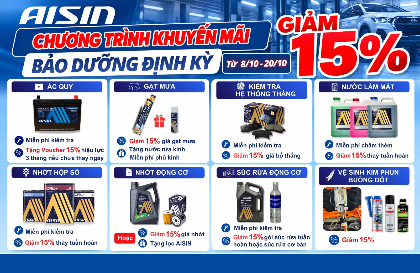 AISIN — Bảo dưỡng định kỳ giảm 15%