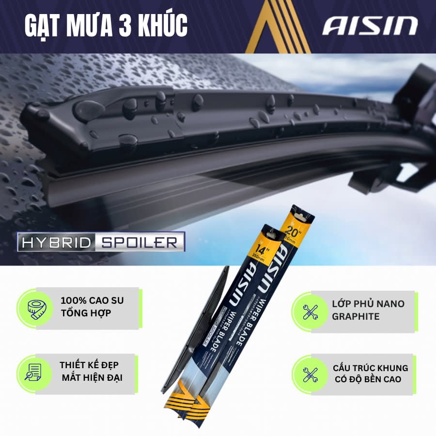 Gạt mưa 3 khúc cao su tổng hợp 14 inch - Móc U