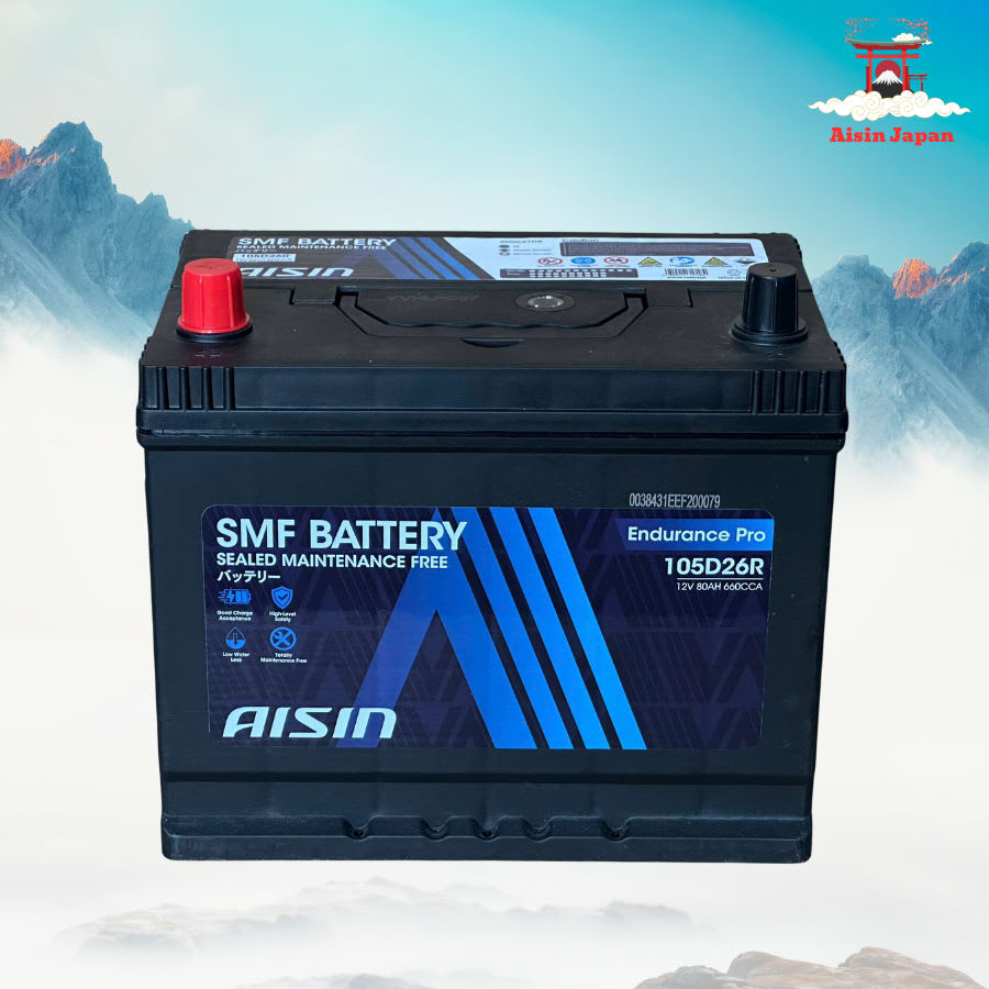 Ắc qui axit chì SMF - Automotive Battery, P/N: BTR4S-105D26R, Loại: 12V, dung lượng: 80AH, dòng khởi động nguội CCA: 660A, dùng để khởi động động cơ piston cho xe ô tô - Nhãn hiệu: AISIN. Hàng mới 100%