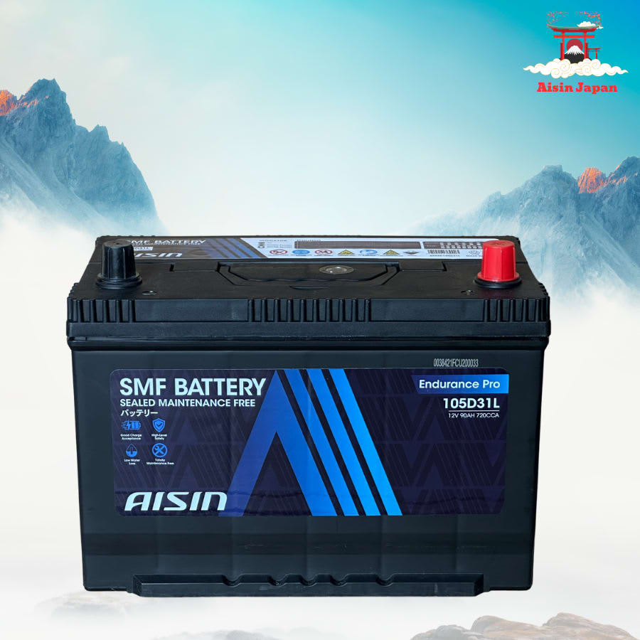 Ắc qui axit chì SMF - Automotive Battery, P/N: BTR4S-105D31L, Loại: 12V, dung lượng: 90AH, dòng khởi động nguội CCA: 720A, dùng để khởi động động cơ piston cho xe ô tô - Nhãn hiệu: AISIN. Hàng mới 100%