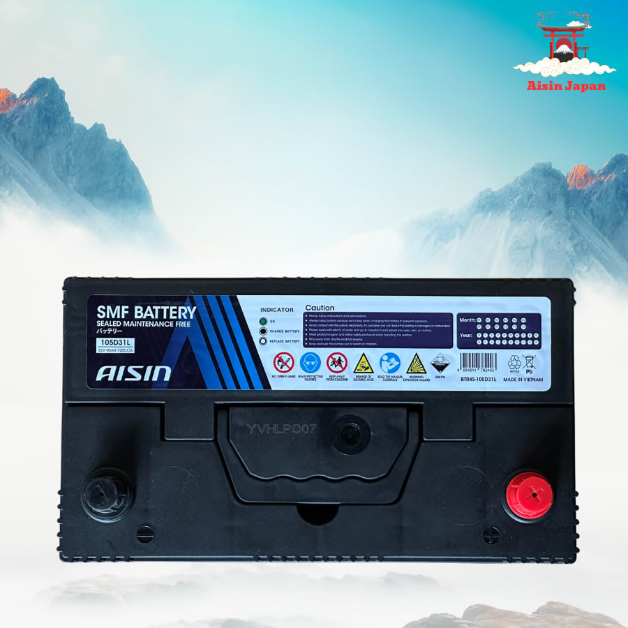 Ắc qui axit chì SMF - Automotive Battery, P/N: BTR4S-105D31L, Loại: 12V, dung lượng: 90AH, dòng khởi động nguội CCA: 720A, dùng để khởi động động cơ piston cho xe ô tô - Nhãn hiệu: AISIN. Hàng mới 100%