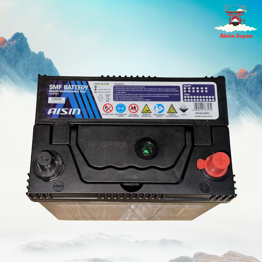 Ắc qui axit chì SMF - Automotive Battery, P/N: BTR4S-42B20L, Loại: 12V, dung lượng: 32AH, Kích thước: 195*126*201mm, dùng để khởi động động cơ piston cho xe ô tô - Nhãn hiệu: AISIN. Hàng mới 100%