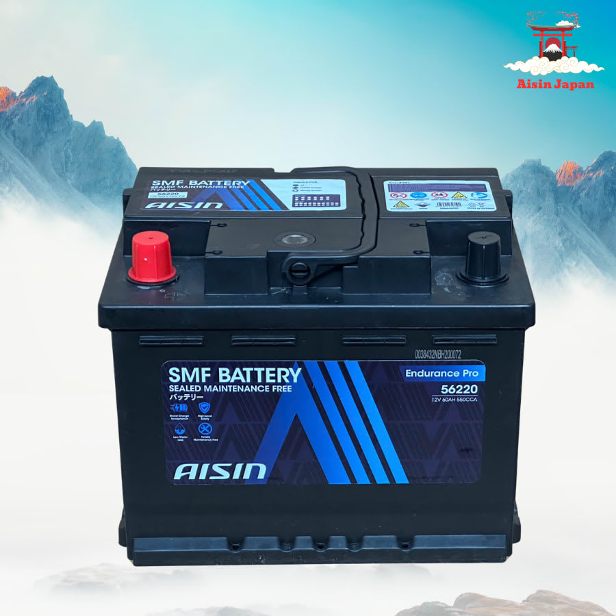 Ắc qui axit chì SMF - Automotive Battery, P/N: BTR4S-56220, Loại: 12V, dung lượng: 60AH, dòng khởi động nguội CCA: 550A, dùng để khởi động động cơ piston cho xe ô tô - Nhãn hiệu: AISIN. Hàng mới 100%