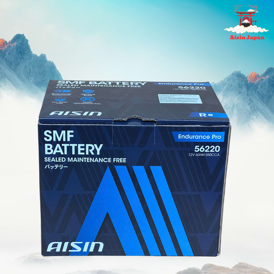 Ắc qui axit chì SMF - Automotive Battery, P/N: BTR4S-56220, Loại: 12V, dung lượng: 60AH, dòng khởi động nguội CCA: 550A, dùng để khởi động động cơ piston cho xe ô tô - Nhãn hiệu: AISIN. Hàng mới 100%