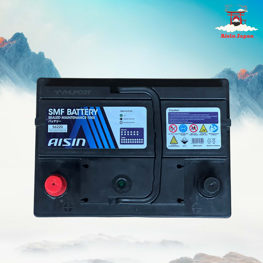 Ắc qui axit chì SMF - Automotive Battery, P/N: BTR4S-56220, Loại: 12V, dung lượng: 60AH, dòng khởi động nguội CCA: 550A, dùng để khởi động động cơ piston cho xe ô tô - Nhãn hiệu: AISIN. Hàng mới 100%