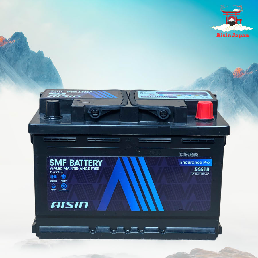 Ắc qui axit chì SMF - Automotive Battery, P/N: BTR4S-56618, Loại: 12V, dung lượng: 66AH, dòng khởi động nguội CCA: 560A, dùng để khởi động động cơ piston cho xe ô tô - Nhãn hiệu: AISIN. Hàng mới 100%