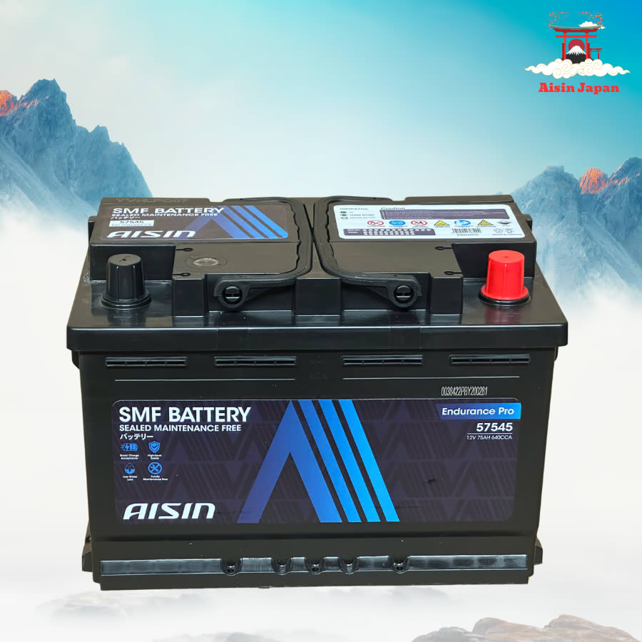 Ắc qui axit chì SMF - Automotive Battery, P/N: BTR4S-57545, Loại: 12V, dung lượng: 75AH, dòng khởi động nguội CCA: 640A, dùng để khởi động động cơ piston cho xe ô tô - Nhãn hiệu: AISIN. Hàng mới 100%