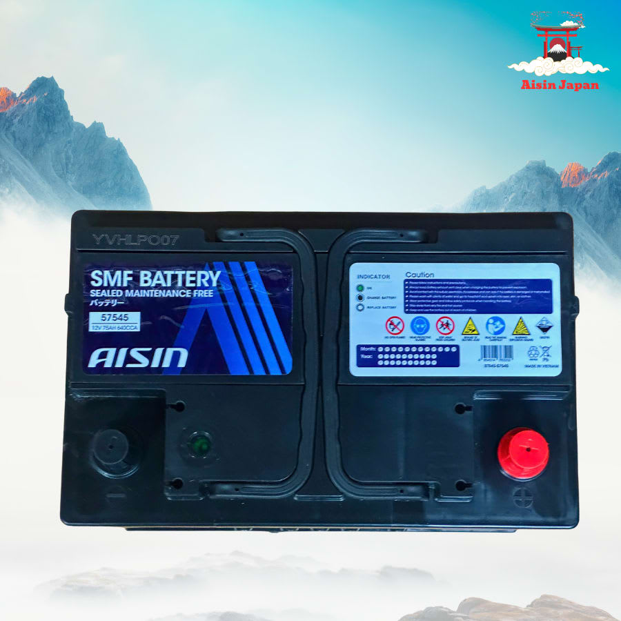 Ắc qui axit chì SMF - Automotive Battery, P/N: BTR4S-57545, Loại: 12V, dung lượng: 75AH, dòng khởi động nguội CCA: 640A, dùng để khởi động động cơ piston cho xe ô tô - Nhãn hiệu: AISIN. Hàng mới 100%