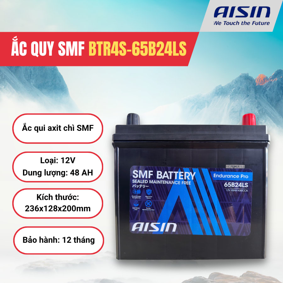 Ắc qui axit chì SMF - Automotive Battery, P/N: BTR4S-65B24LS, loại 12V, dung lượng: 48AH, Kích thước: 236x128x200mm, Hiệu: AISIN, dùng để khởi động động cơ piston cho xe ô tô. Mới 100%