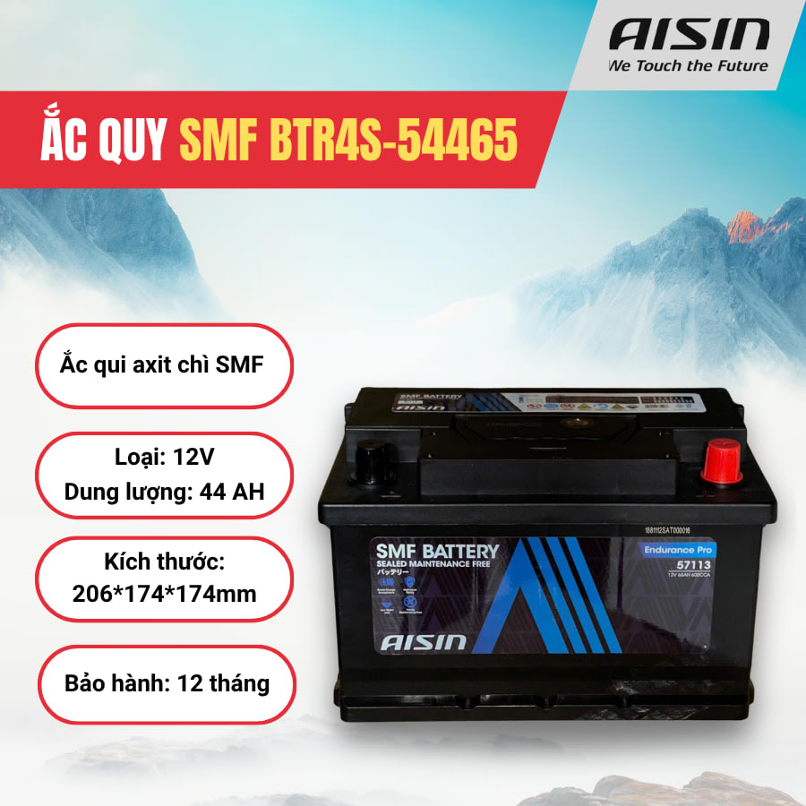 Ắc qui axit chì SMF - Automotive Battery, P/N: BTR4S-54465, Loại: 12V, dung lượng: 44AH, Kích thước: 206*174*174mm, dùng để khởi động động cơ piston cho xe ô tô - Nhãn hiệu: AISIN. Hàng mới 100%