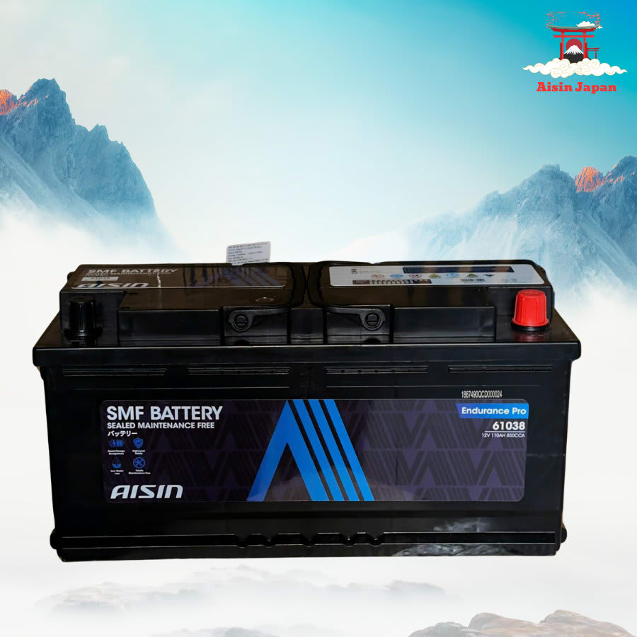 Ắc qui axit chì SMF - Automotive Battery, P/N: BTR4S-61038, Loại: 12V, dung lượng: 110AH, Kích thước: 394*175*190mm, dùng để khởi động động cơ piston cho xe ô tô - Nhãn hiệu: AISIN. Hàng mới 100%