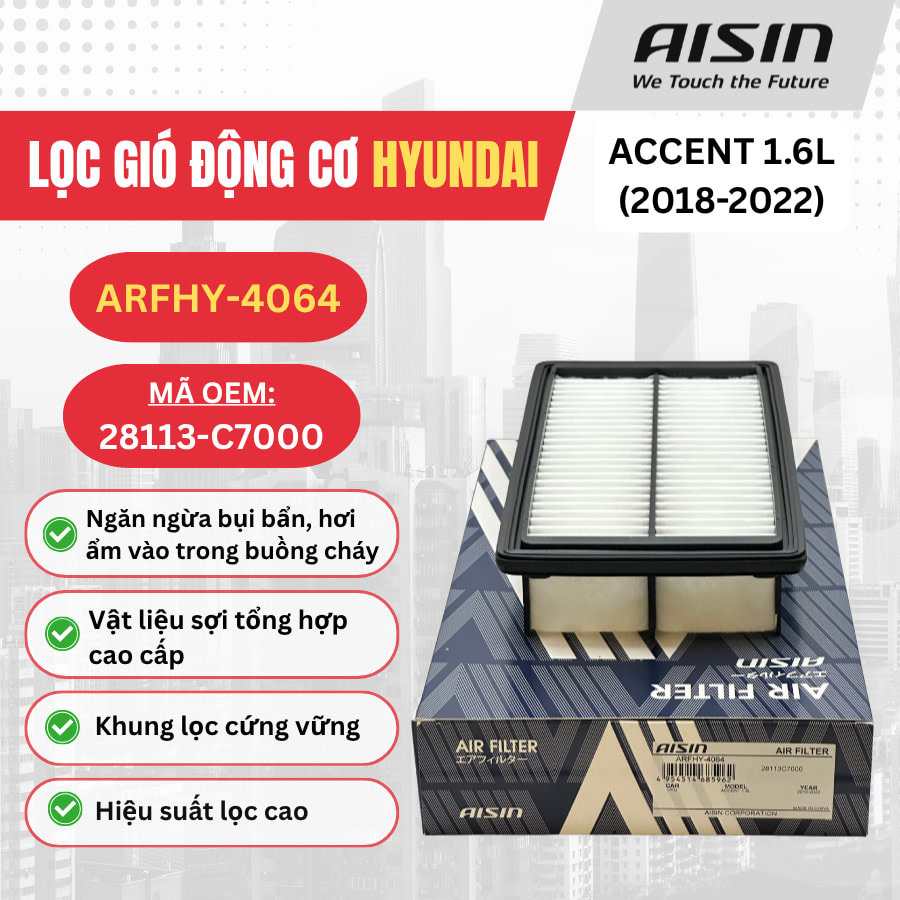 Lọc gió động cơ Hyundai hiệu Aisin mã ARFHY-4064