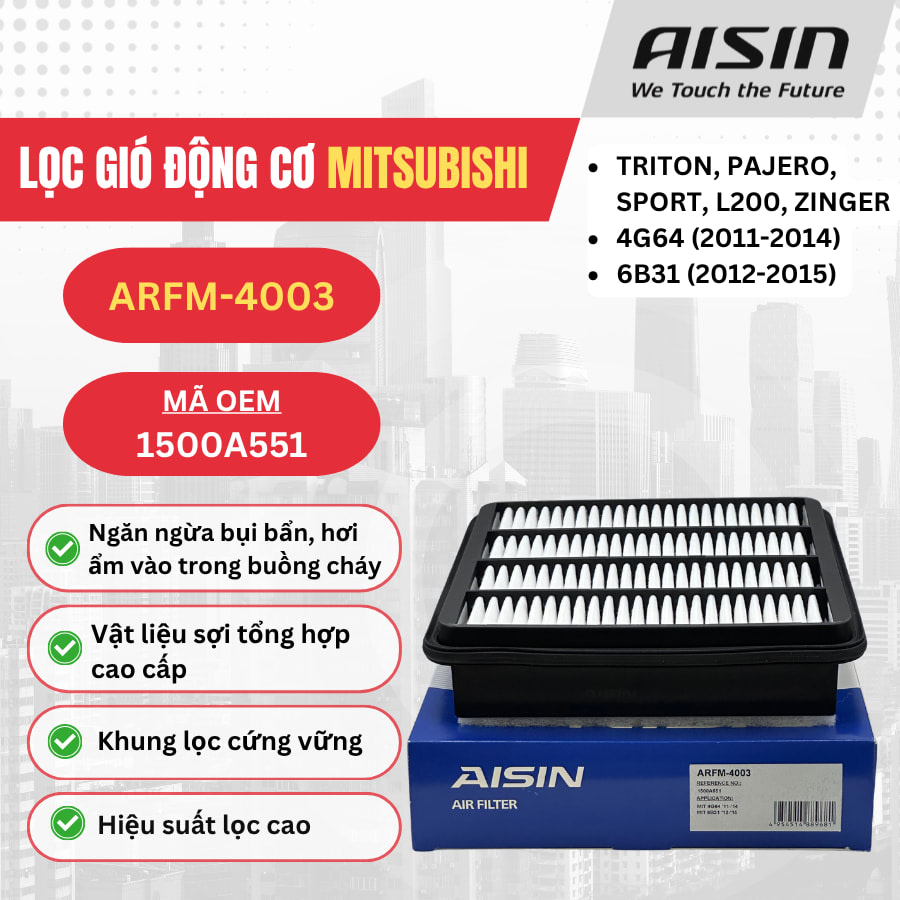 Lọc gió động cơ Mitsubishi hiệu Aisin mã ARFM-4003