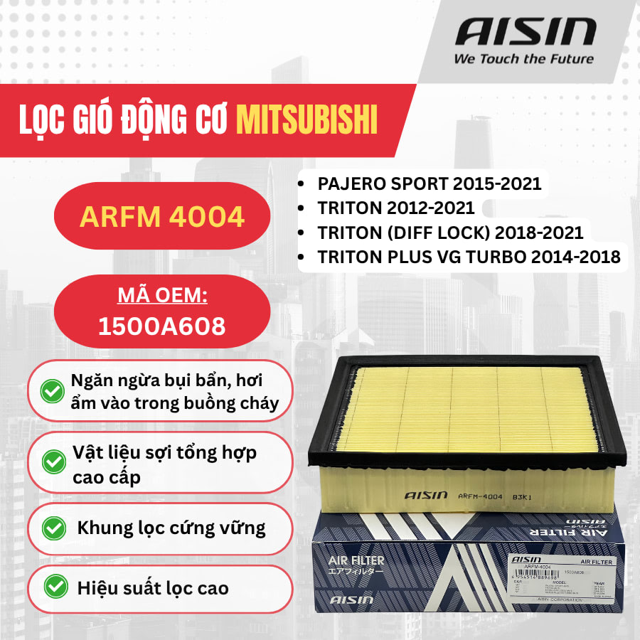 Lọc gió động cơ Mitsubishi hiệu Aisin mã ARFM-4004