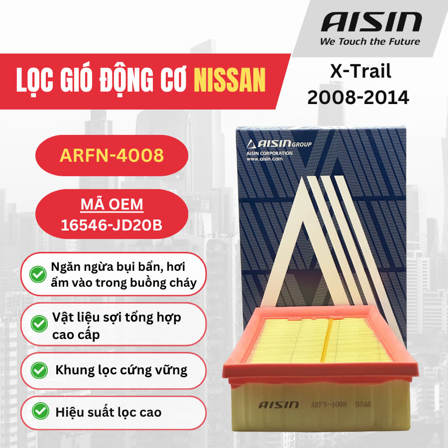 Lọc gió động cơ Nissan hiệu Aisin mã ARFN-4008