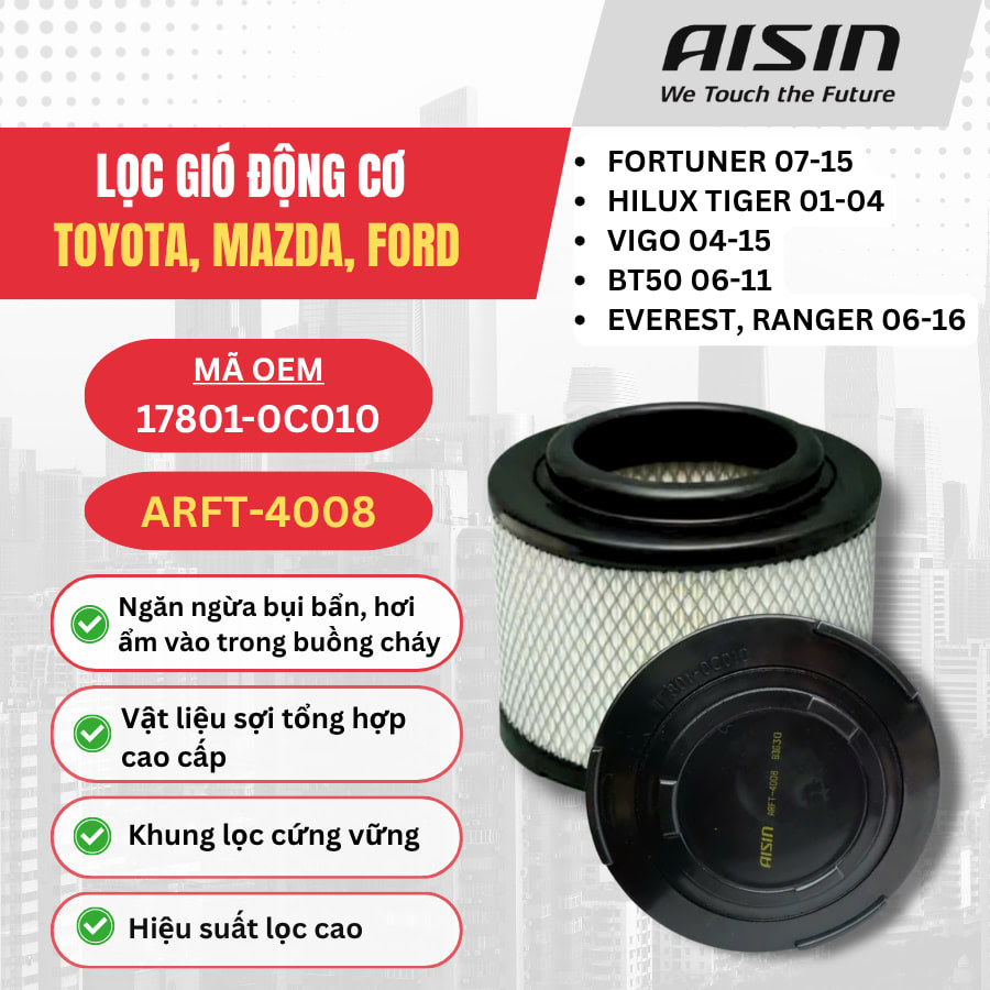 Lọc gió động cơ Toyota, Mazda, Ford hiệu Aisin mã ARFT-4008