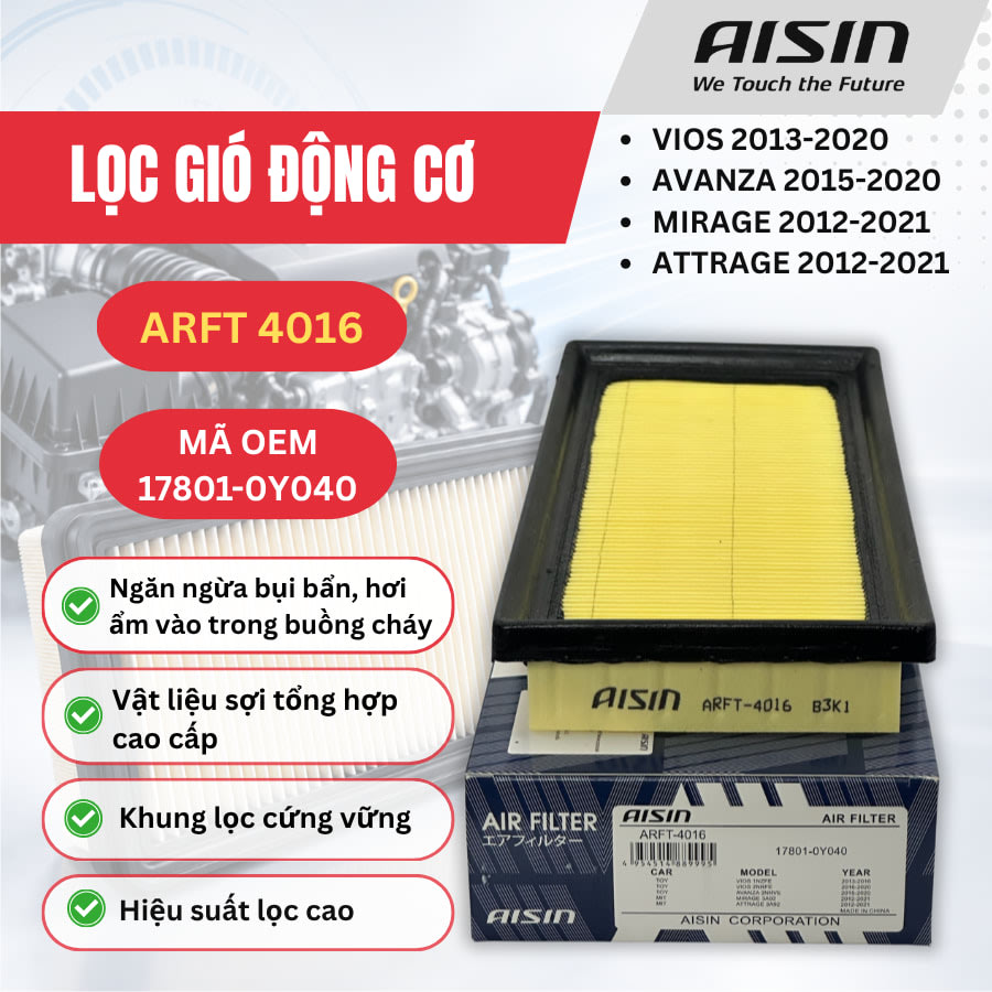 Lọc gió động cơ Toyota, Mitsubishi hiệu Aisin mã ARFT-4016