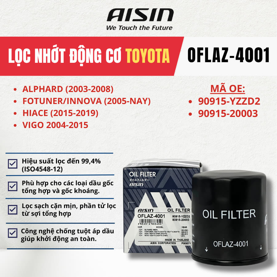 Lọc nhớt động cơ Toyota hiệu Aisin mã OFLAZ-4001