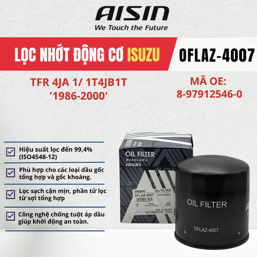 Lọc nhớt động cơ Isuzu hiệu Aisin mã OFLAZ-4007
