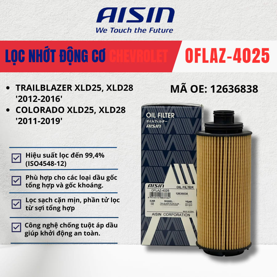 Lọc nhớt động cơ Chevrolet hiệu Aisin mã OFLAZ-4025