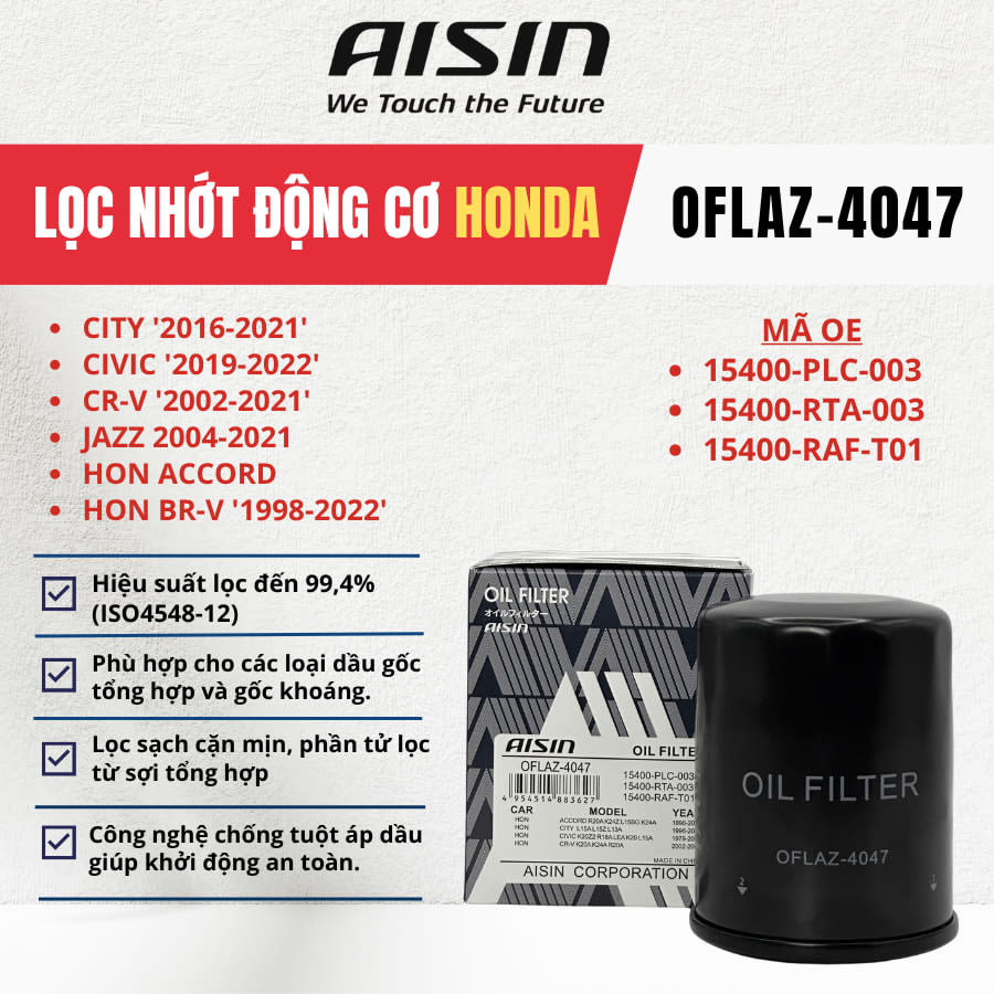 Lọc nhớt động cơ Honda hiệu Aisin mã OFLAZ-4047