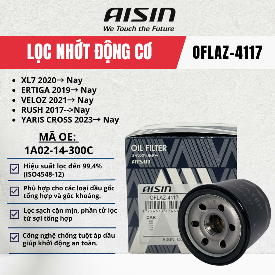 Lọc nhớt động cơ Suzuki, Toyota hiệu Aisin mã OFLAZ-4117