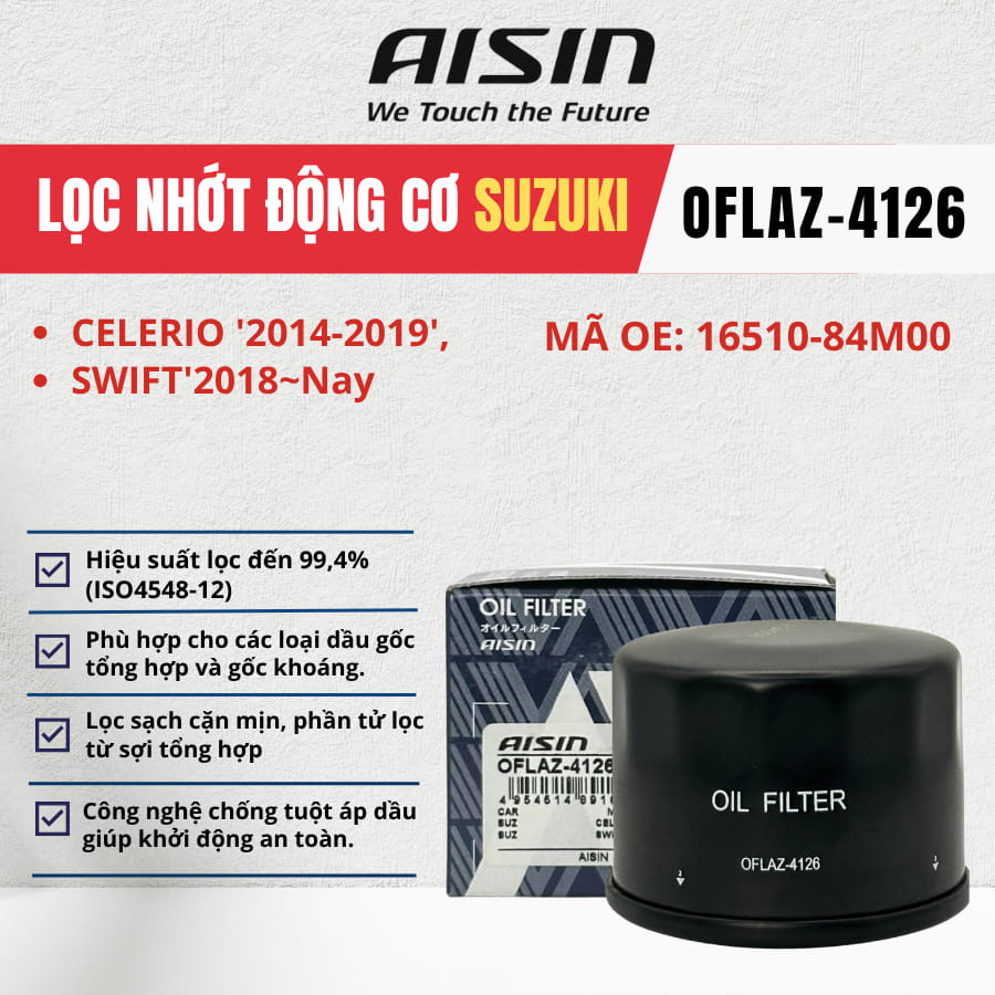 Lọc nhớt động cơ Suzuki hiệu Aisin mã OFLAZ-4126