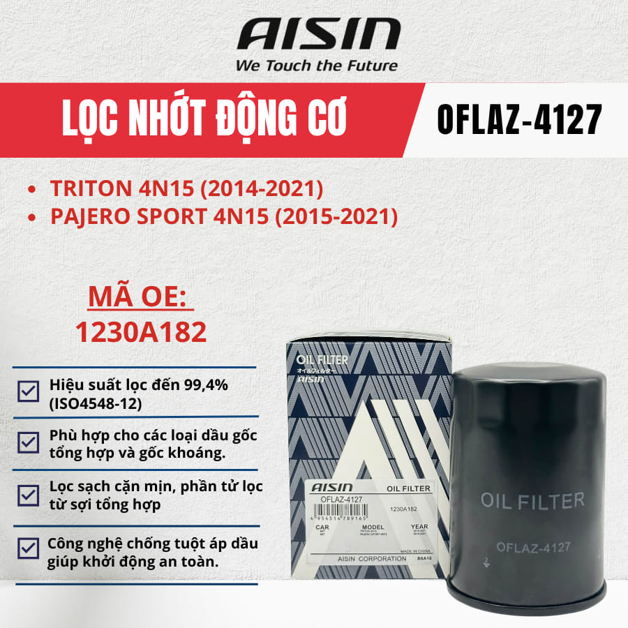Lọc nhớt động cơ Mitsubishi hiệu Aisin mã OFLAZ-4127