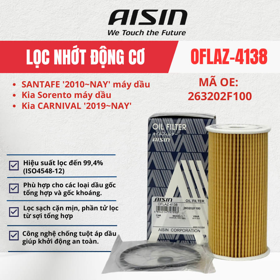 Lọc nhớt động cơ Hyundai, Kia hiệu Aisin mã OFLAZ-4138