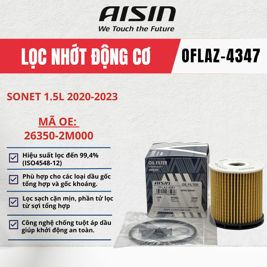 Lọc nhớt động cơ Kia, Hyundai hiệu Aisin mã OFLAZ-4347