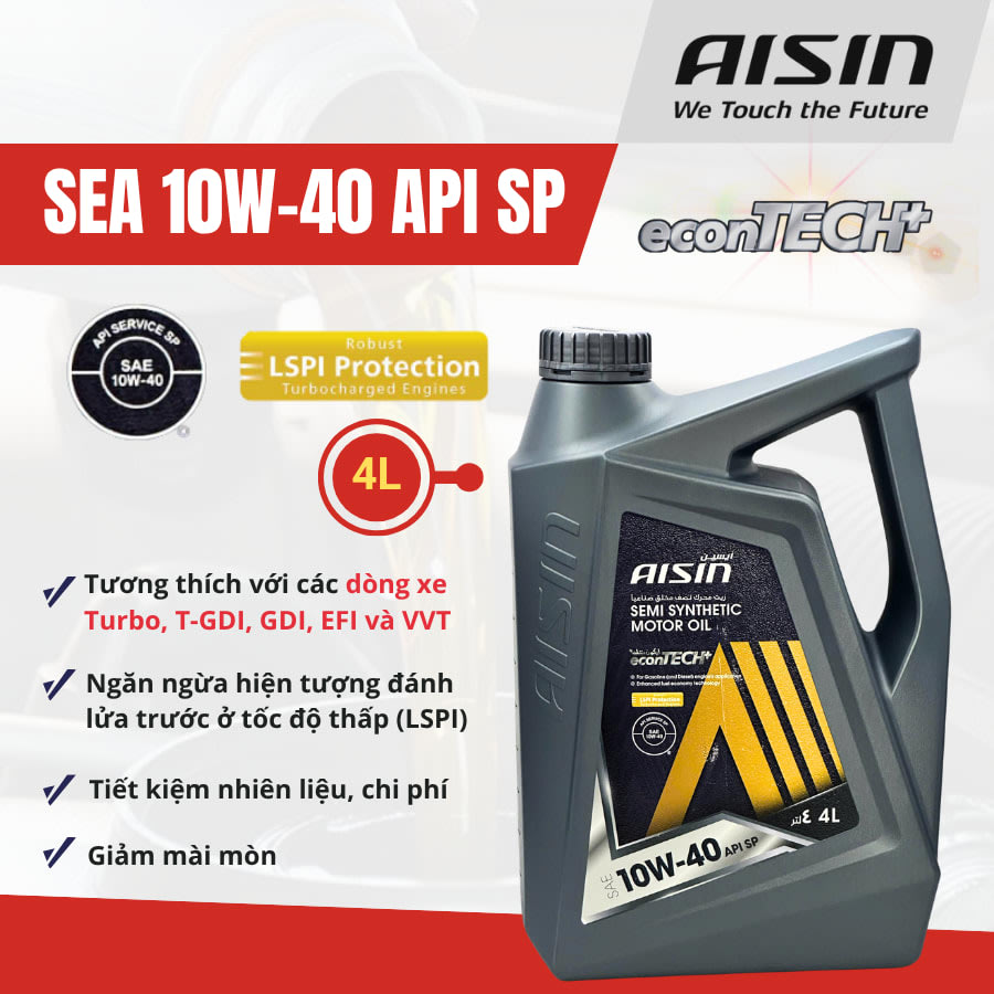 Dầu động cơ xăng 10W-40 API SP 7.500Km 4 Lít Hiệu Aisin mã ESSP1044P