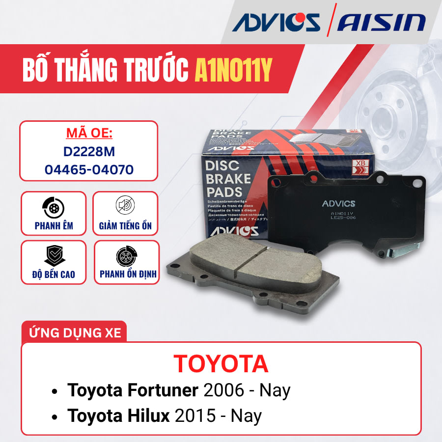 Bố thắng trước Toyota Fortuner, 4Runner / Lexus GX - ADVICS A1N011Y