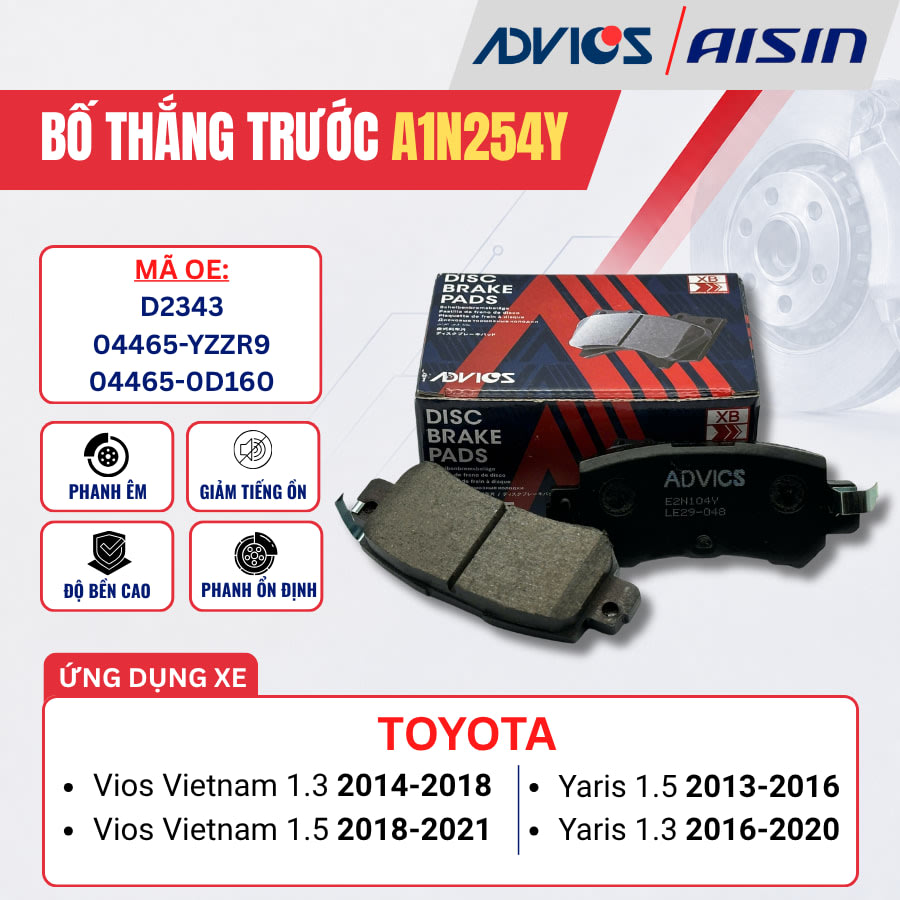 Bố thắng trước Toyota Vios, Yaris - ADVICS A1N254Y