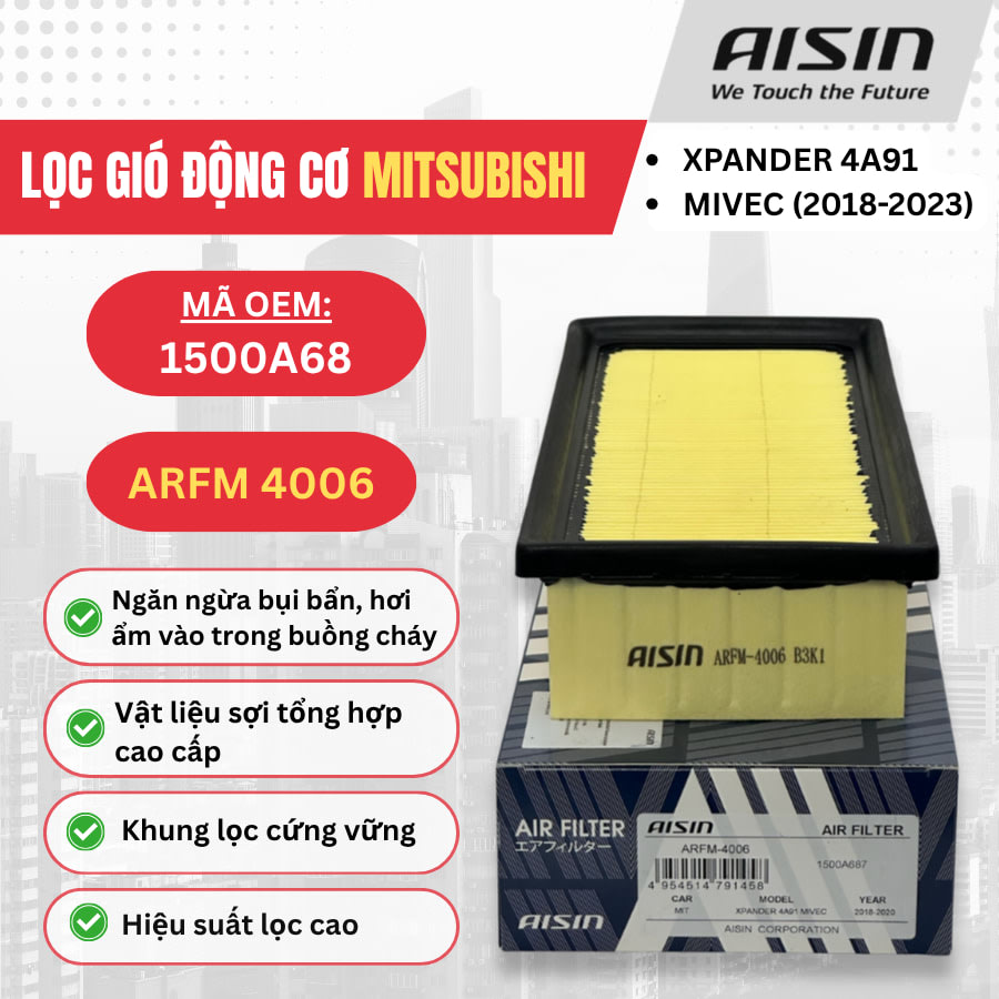 Lọc gió động cơ Mitsubishi hiệu Aisin mã ARFM-4006