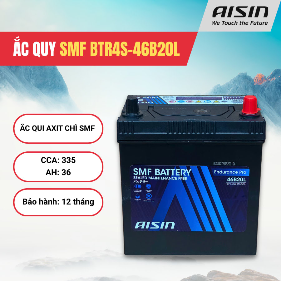 Ắc qui axit chì SMF - Automotive Battery, P/N: BTR4S-46B20L, Loại: 12V, dung lượng: 36AH, Kích thước: 195*126*201mm, dùng để khởi động động cơ piston cho xe ô tô - Nhãn hiệu: AISIN. Hàng mới 100%