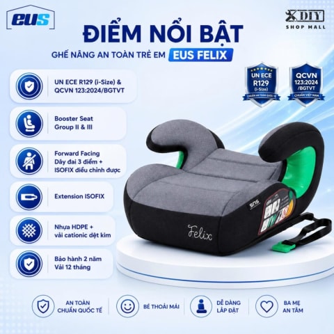 Ghế nâng an toàn trẻ em hiệu EUS FIX -CHUẨN QUỐC TẾ, an tâm cho con trên mọi chuyến đi