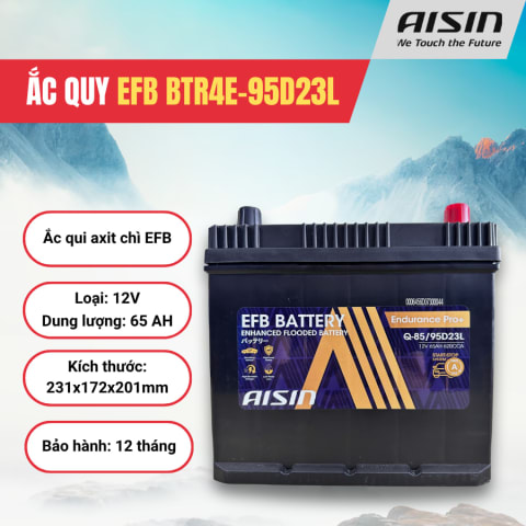 Ắc qui axit chì EFB - Automotive Battery, P/N: BTR4E-95D23L, loại 12V, dung lượng: 65AH, Kích thước: 231x172x201mm, Hiệu: AISIN, dùng để khởi động động cơ piston cho xe ô tô. Mới 100%