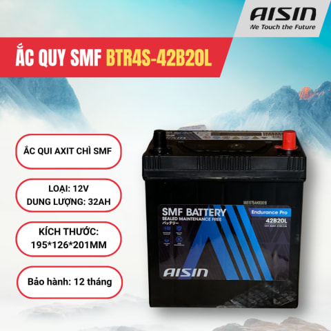 Ắc qui axit chì SMF - Automotive Battery, P/N: BTR4S-42B20L, Loại: 12V, dung lượng: 32AH, Kích thước: 195*126*201mm, dùng để khởi động động cơ piston cho xe ô tô - Nhãn hiệu: AISIN. Hàng mới 100%
