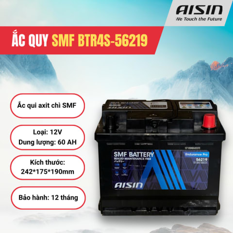 Ắc qui axit chì SMF - Automotive Battery, P/N: BTR4S-56219, Loại: 12V, dung lượng: 60AH, Kích thước: 242*175*190mm, dùng để khởi động động cơ piston cho xe ô tô - Nhãn hiệu: AISIN. Hàng mới 100%
