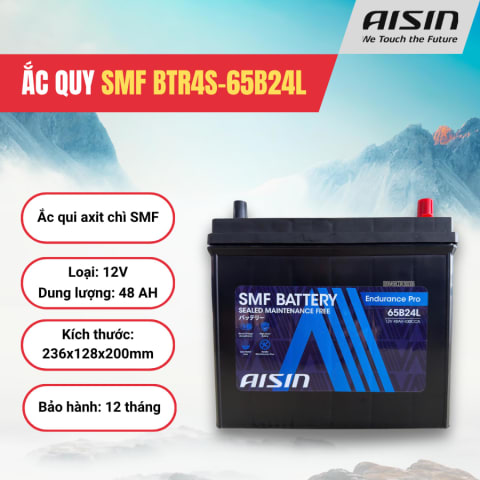 Ắc qui axit chì SMF - Automotive Battery, P/N: BTR4S-65B24L, loại 12V, dung lượng: 48AH, Kích thước: 236x128x200mm, Hiệu: AISIN, dùng để khởi động động cơ piston cho xe ô tô. Mới 100%