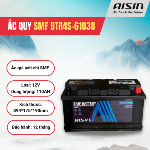Ắc qui axit chì SMF - Automotive Battery, P/N: BTR4S-61038, Loại: 12V, dung lượng: 110AH, Kích thước: 394*175*190mm, dùng để khởi động động cơ piston cho xe ô tô - Nhãn hiệu: AISIN. Hàng mới 100%