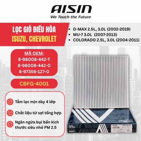 Lọc gió điều hòa Isuzu, Chevrolet hiệu Aisin mã CBFG-4001