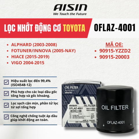 Lọc nhớt động cơ Toyota hiệu Aisin mã OFLAZ-4001