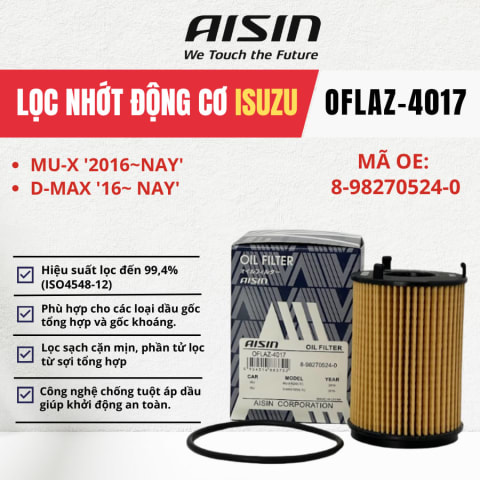 Lọc nhớt động cơ Isuzu hiệu Aisin mã OFLAZ-4017